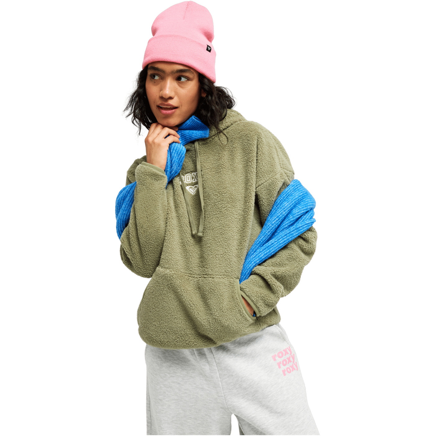 2026 Roxy Womens Cool Calling Sherpa Hoodie ERJPF03168 - Oil Green